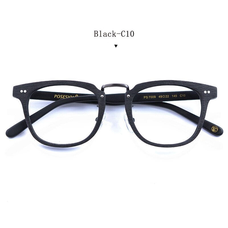 Hdcrafter Men's Full Rim Square Round Wood Alloy Acetate Frame Eyeglasses Ps7009 Full Rim Hdcrafter Eyeglasses Black-C10  
