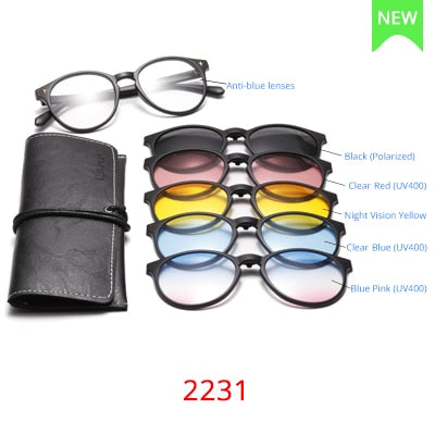 Ralferty Magnet Sunglasses Men Women Luxury Brand Polarized Uv400 5 In 1 Clip On Grade Glasses Frame Sunglasses Ralferty 2231 (Anti-blue)  
