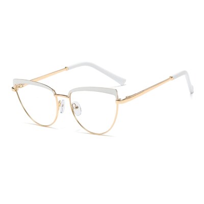 Ralferty Cat Eye Anti Blue Light Glasses Women Gold Metal White Eyeglass Glasses Frame Anti Blue Ralferty C1 White  