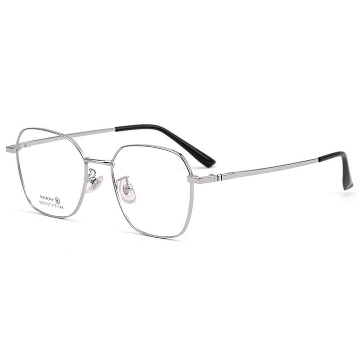KatKani Unisex Full Rim Titanium Alloy Polygon Frame Eyeglasses 68013 Full Rim KatKani Eyeglasses Silver  