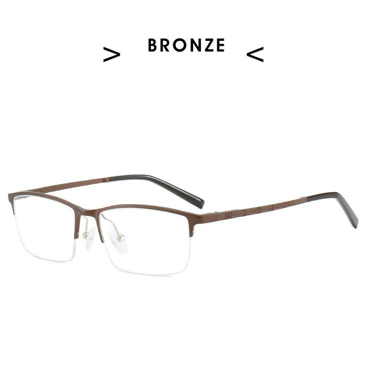 Hdcrafter Men's Semi Rim Rectangle Square Aluminum Frame Eyeglasses P6300 Semi Rim Hdcrafter Eyeglasses brown  