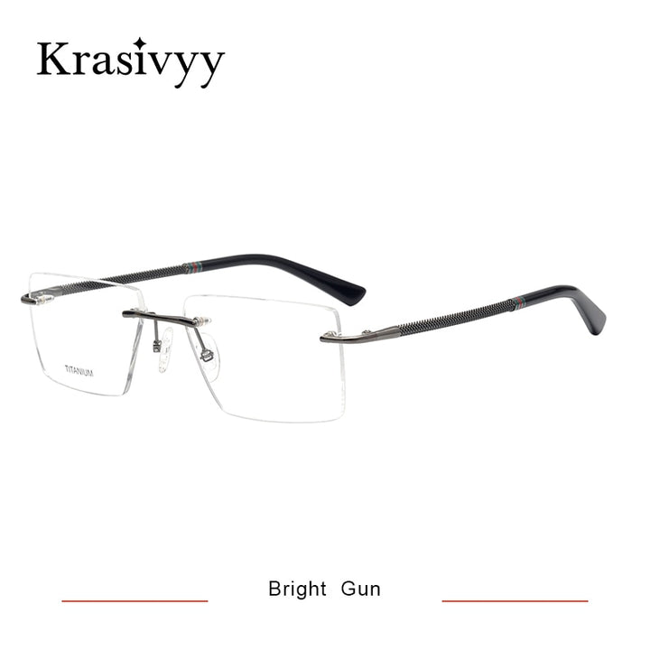 Krasivyy Men's Rimless Square Titanium Eyeglasses Kr16057 Rimless Krasivyy Bright Gun  