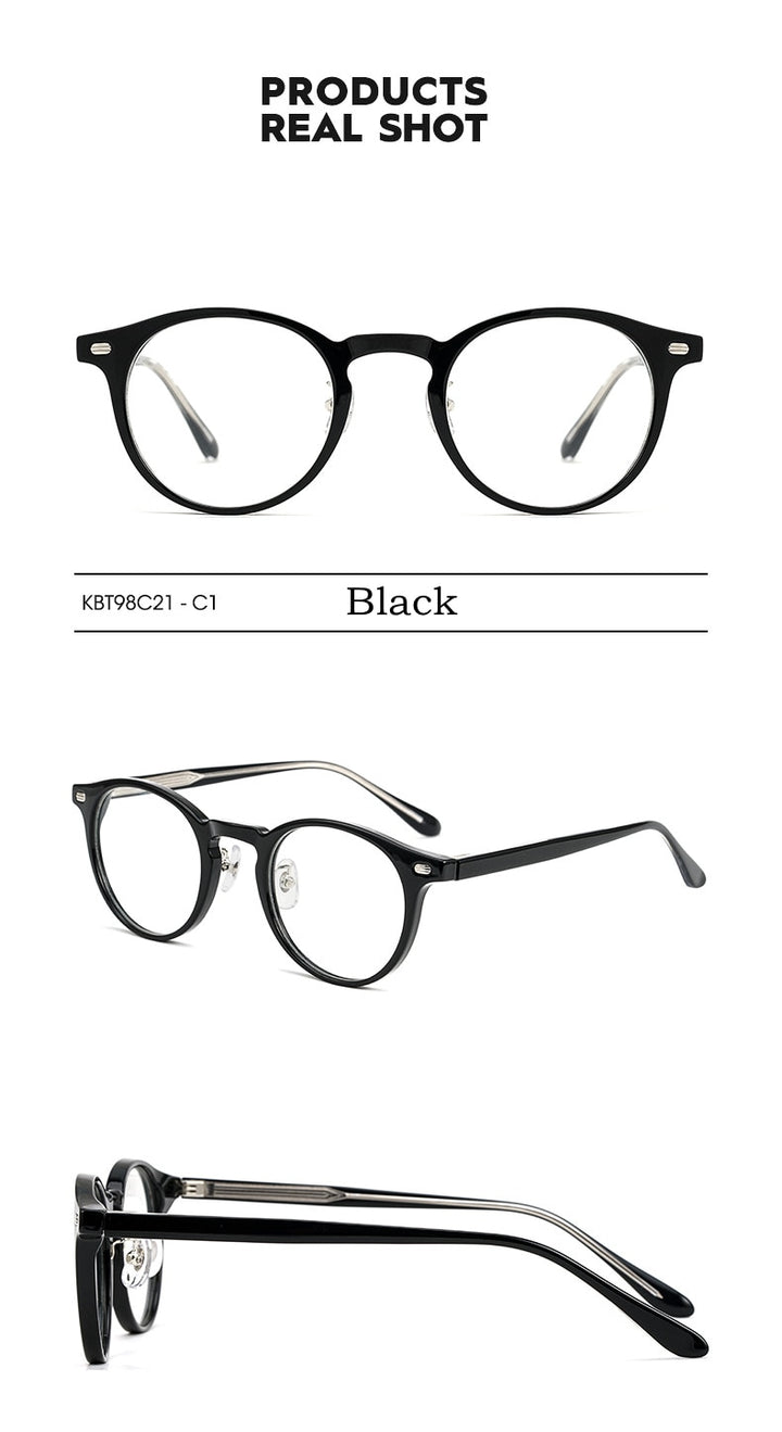 Yimaruili Unisex Full Rim Round Acetate Plated Frame Eyeglasses KBT98C21 Full Rim Yimaruili Eyeglasses   