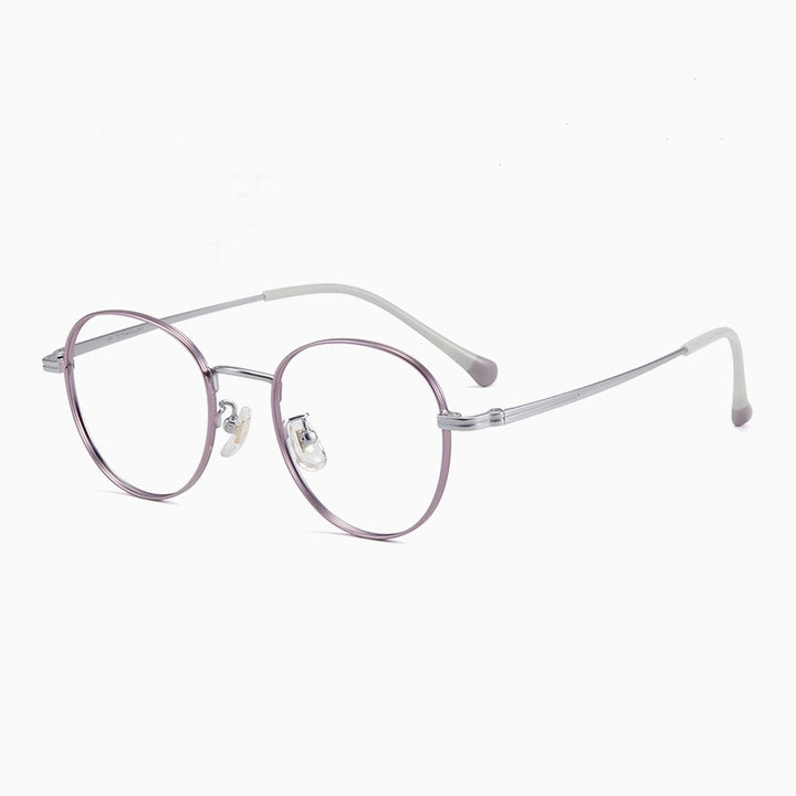 Yimaruili Unisex Full Rim Round Titanium Frame Eyeglasses T8805 Full Rim Yimaruili Eyeglasses Purple Silver  