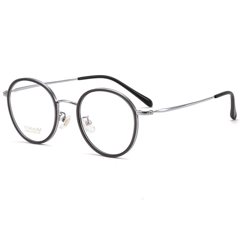 Yimaruili Unisex Full Rim Elastic β Titanium Round Frame Eyeglasses T6053 Full Rim Yimaruili Eyeglasses Gray Silver  