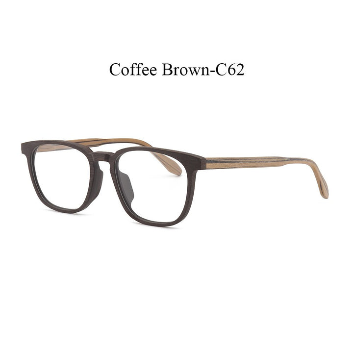 Hdcrafter Men's Full Rim Square Metal Wood Handcrafted Frame Eyeglasses P1690 Full Rim Hdcrafter Eyeglasses Coffee Brown-C62  