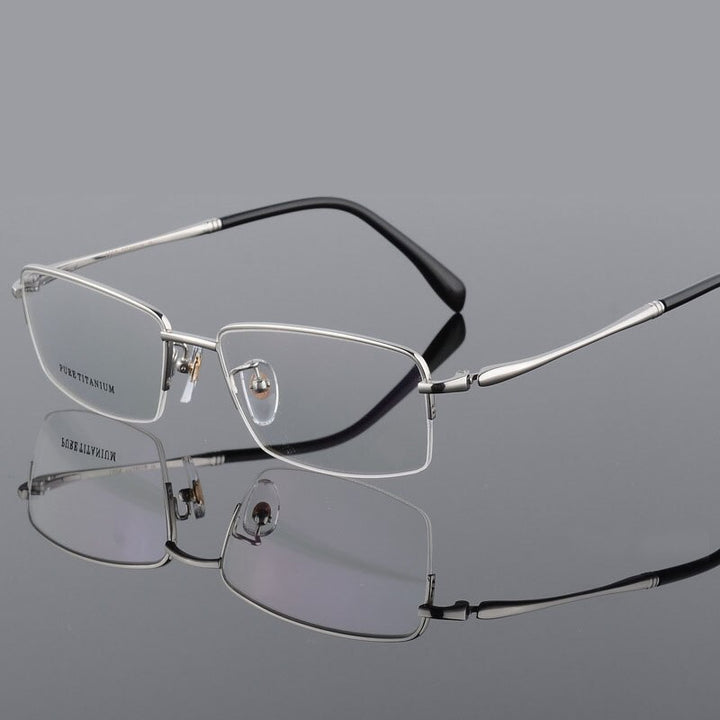 Men's Square Semi Rim Titanium Frame Eyeglasses 8296 Semi Rim Bclear Silver  