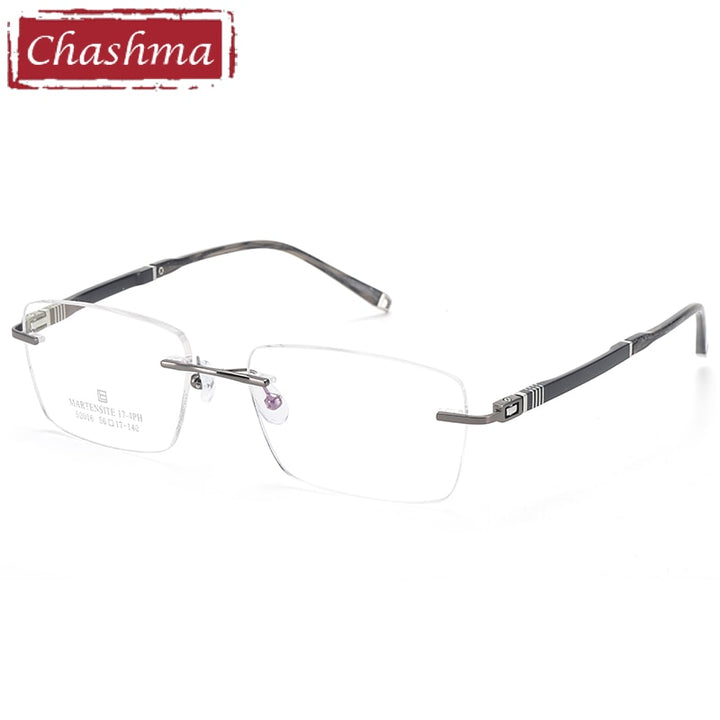 Men's Rimless Stainless Steel Rectangle Eyeglasses 52016 Rimless Chashma Gray  