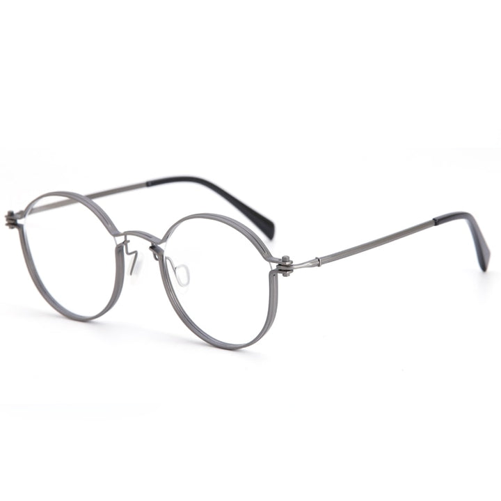 Muzz Unisex Full Rim Round Brushed Titanium Screwless Frame Eyeglasses Tav Full Rim Muzz gray  