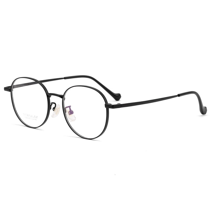Yimaruili Men's Full Rim Round β Titanium Frame Eyeglasses T3933 Full Rim Yimaruili Eyeglasses Black  