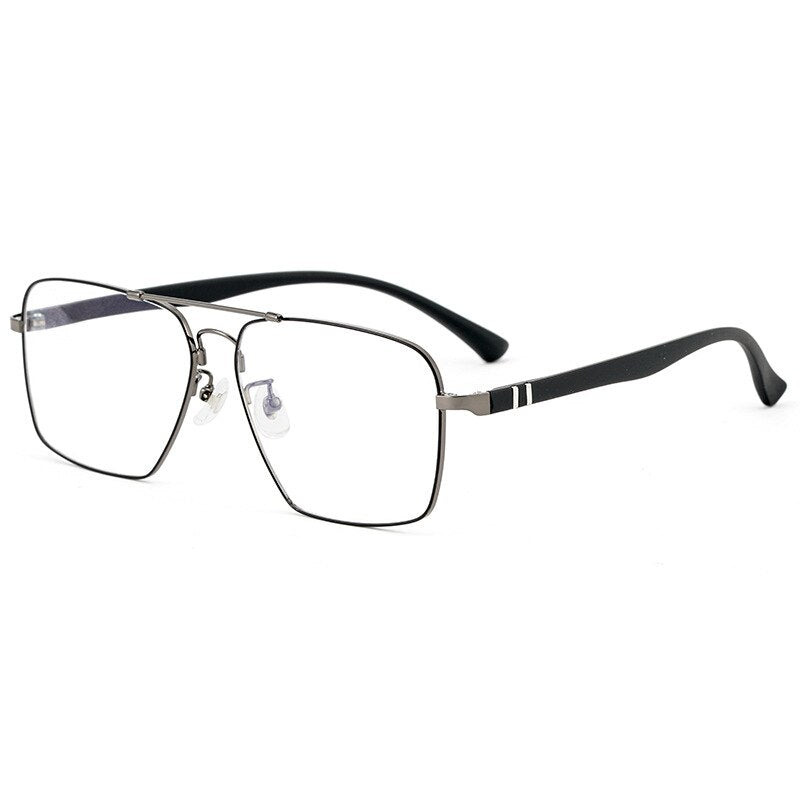 Yimaruili Men's Full Rim Double Bridge Titanium Alloy Frame Eyeglasses 8227 Full Rim Yimaruili Eyeglasses Black Gun  