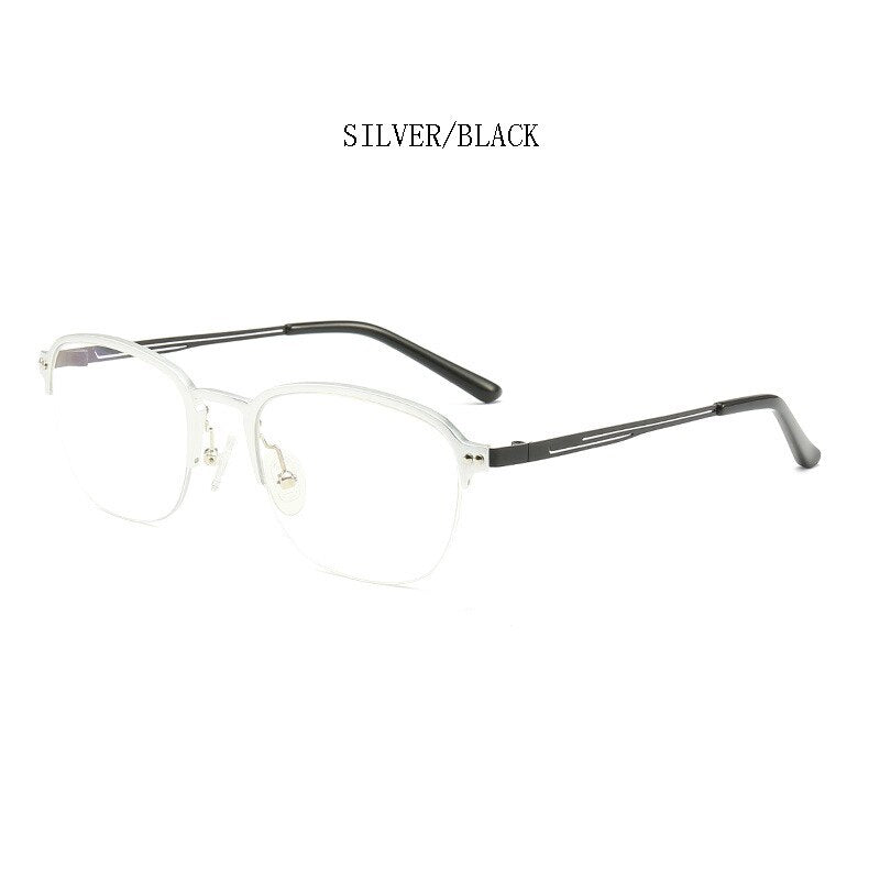 Hdcrafter Unisex Semi Rim Square Titanium Frame Eyeglasses 6097 Semi Rim Hdcrafter Eyeglasses Silver-Black  