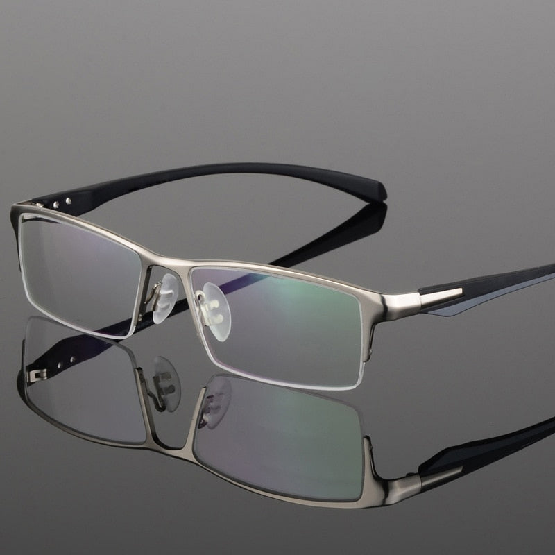 Hdcrafter Men's Semi Rim TR 90 Titanium Rectangle Frame Eyeglasses 9065 Semi Rim Hdcrafter Eyeglasses Silver  