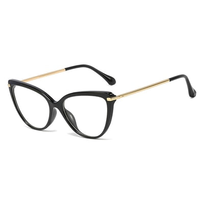 Ralferty Glasses Frame Women's Decorative Anti Blue Eyeglass Frame Cat Eye 0 Degree Anti Blue Ralferty C1 Shiny Black  