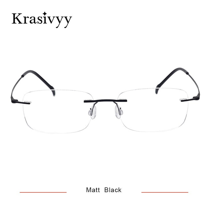 Krasivyy Unisex Rimless Glasses Square Screwless Titanium Eyeglasses Kr16006 Rimless Krasivyy Matt Black  