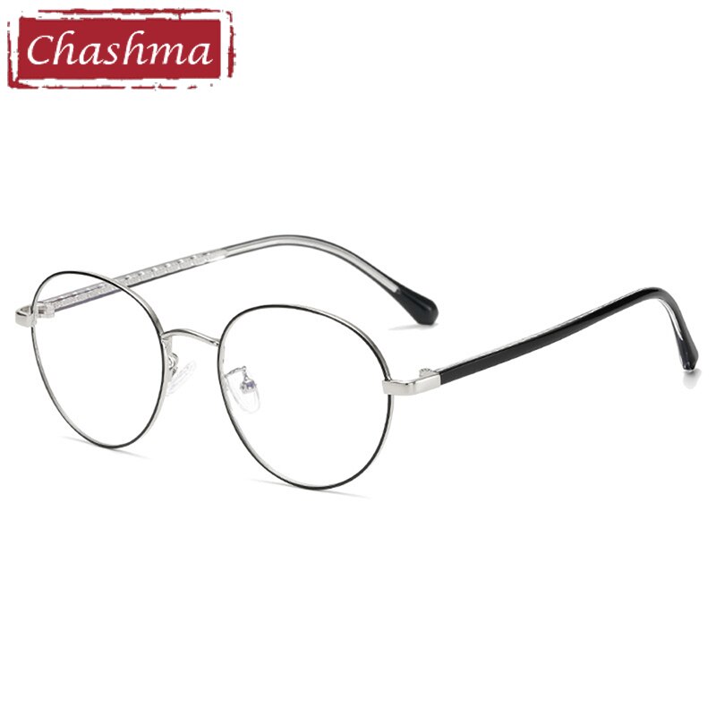 Chashma Ottica Unisex Full Rim Round Alloy Acetate Eyeglasses 19242 Full Rim Chashma Ottica Black Silver  