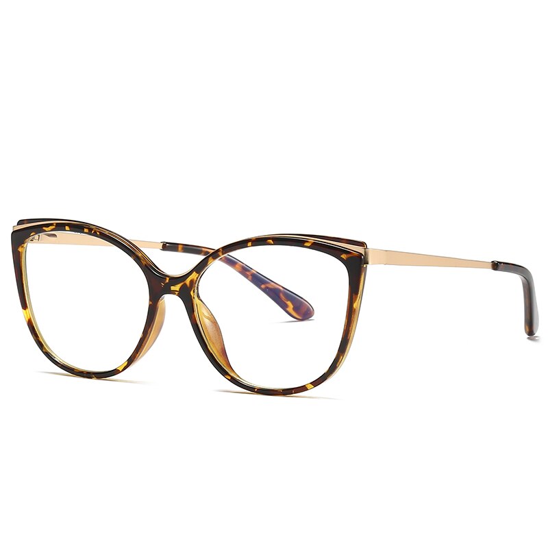 Hotochki Women's Full Rim Cat Eye Alloy Acetate Frame Eyeglasses 2052 Full Rim Hotochki Leopard  