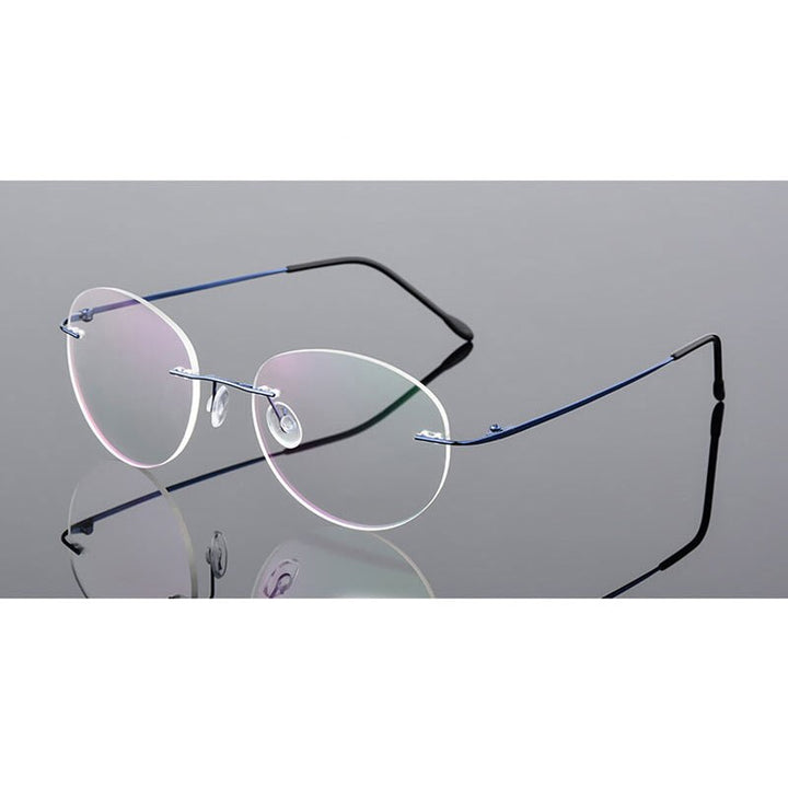 Handoer Unisex Rimless Customized Shaped Lenses 862 Alloy Eyeglasses Rimless Handoer Blue  