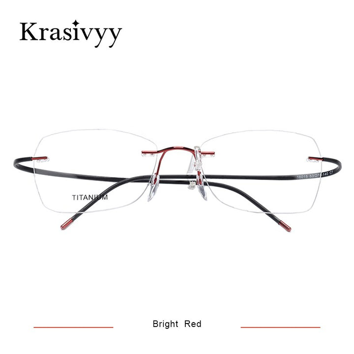 Krasivyy Women's Rimless Square Screwless Memory Titanium Eyeglasses Kr16015 Rimless Krasivyy Bright Red  