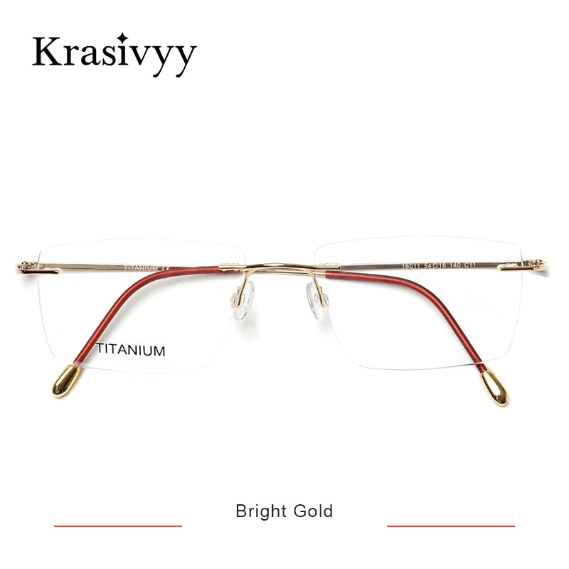 Krasivyy Unisex Rimless Square Titanium Eyeglasses Kr16011 Rimless Krasivyy Bright Gold  