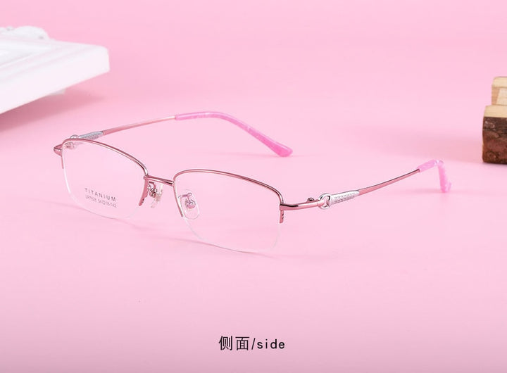 Women's Rectangular Half Rim Titanium Frame Eyeglasses Lr7828 Semi Rim Bclear pink silvery  