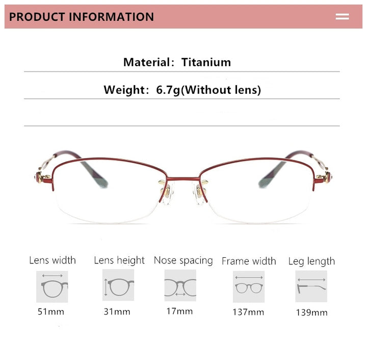 Yimaruili Women's Semi Rim Electroplated Titanium Frame Eyeglasses 86015 Semi Rim Yimaruili Eyeglasses   