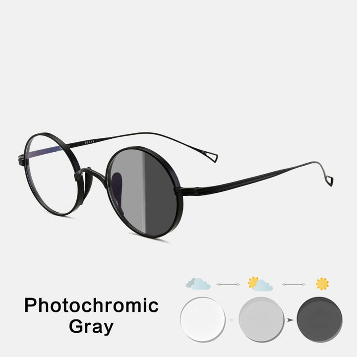 Gatenac Unisex Full Rim Round Titanium Frame Eyeglasses Gxyj02 Full Rim Gatenac Black Photochromic  
