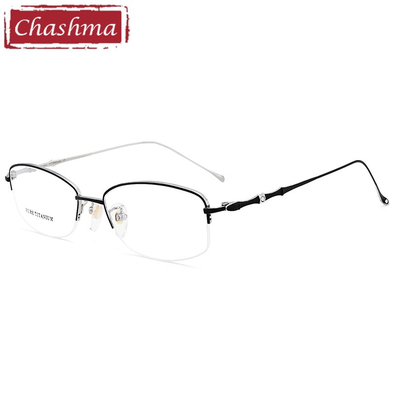 Women's Oval Titanium Tinted Lens Semi Rim Eyeglasses 8331 Frames Chashma Black Silver  