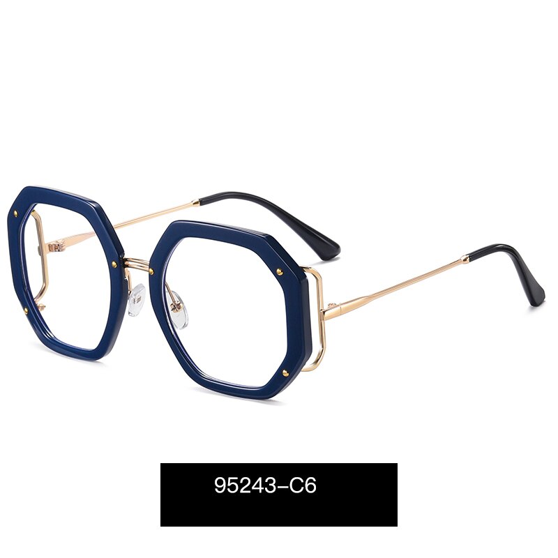 Hotony Women's Full Rim Polygonal Round TR 90 Resin Alloy Frame Eyeglasses 95243 Full Rim Hotony C6  