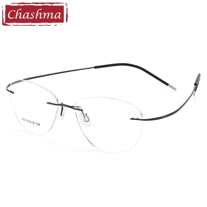 Chashma Ottica Unisex Rimless Triangle Oval Titanium Eyeglasses 003 Rimless Chashma Ottica Brown  