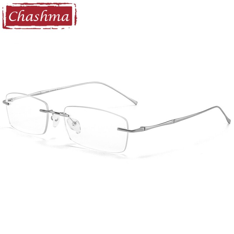 Unisex Rectangulary Rimless Titanium Frame Ultra Light Eyeglasses 632 Rimless Chashma Silver  