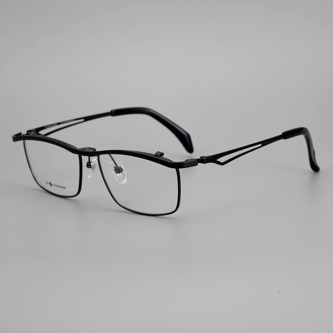 Muzz Men's Full Rim Square Titanium Flip Up Frame Eyeglasses T18043 Full Rim Muzz Black  