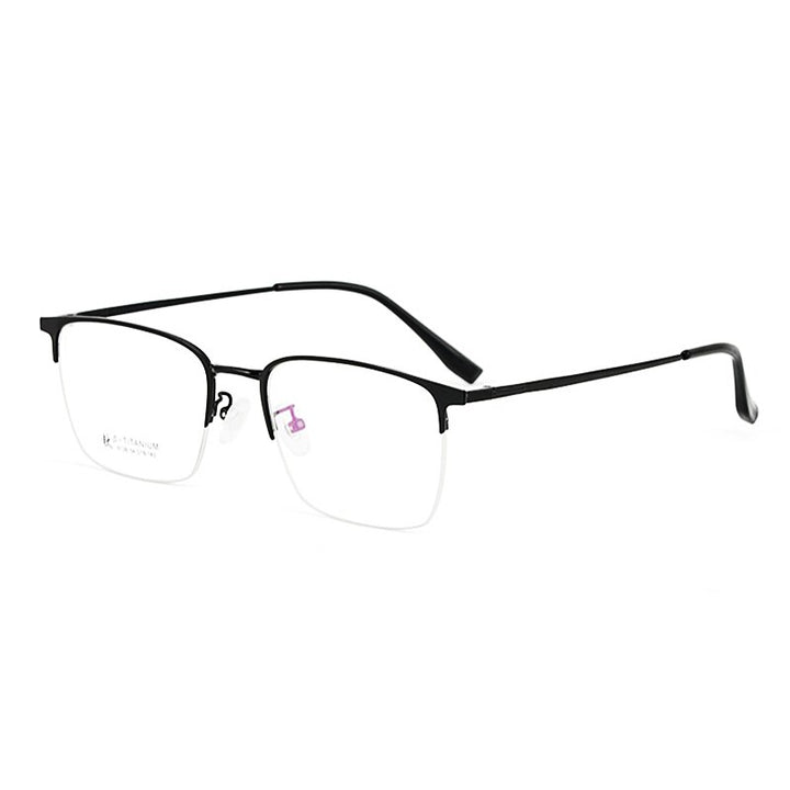 KatKani Men's Semi Rim Titanium Alloy Frame Eyeglasses 6139 Semi Rim KatKani Eyeglasses Black  