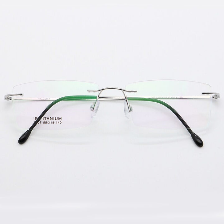 Unisex Rimless Titanium Frame Eyeglasses Customizable Lenses 9007 Rimless Bclear Silver  