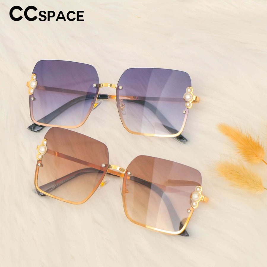 CCSpace Women's Semi Rim Oversized Square Resin Pearl Frame Sunglasses 53568 Sunglasses CCspace Sunglasses   