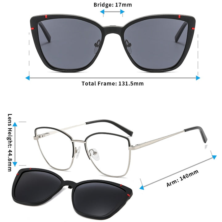 Kansept Women's Full Rim Square Cat Eye Alloy Frame Eyeglasses Magnetic Polarized Clip On Sunglasses  B23109 Clip On Sunglasses Kansept   
