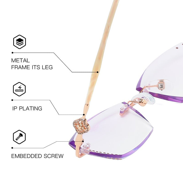Zirosat 5 Women's Eyeglasses Alloy Rimless Diamond Cutting Rimless Zirosat   
