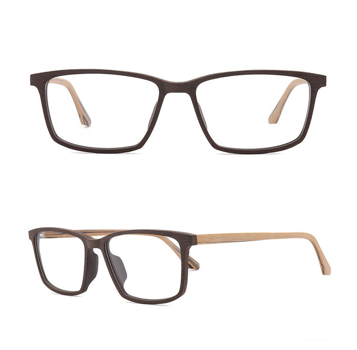 Hdcrafter Men's Full Rim Oversized Square Wood Frame Eyeglasses 1695 Full Rim Hdcrafter Eyeglasses   