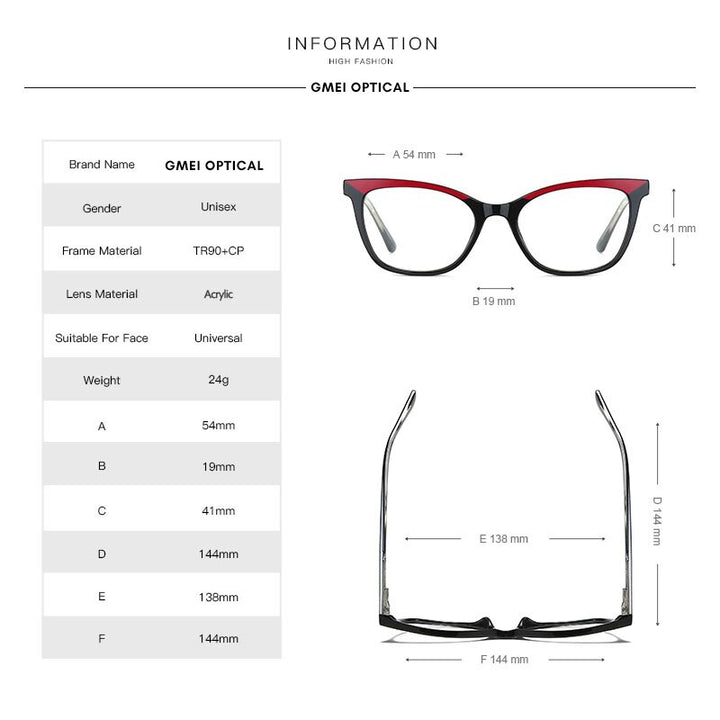 Women's Eyeglasses Cat Eye Tr90 Cp Frame 2025 Frame Gmei Optical   