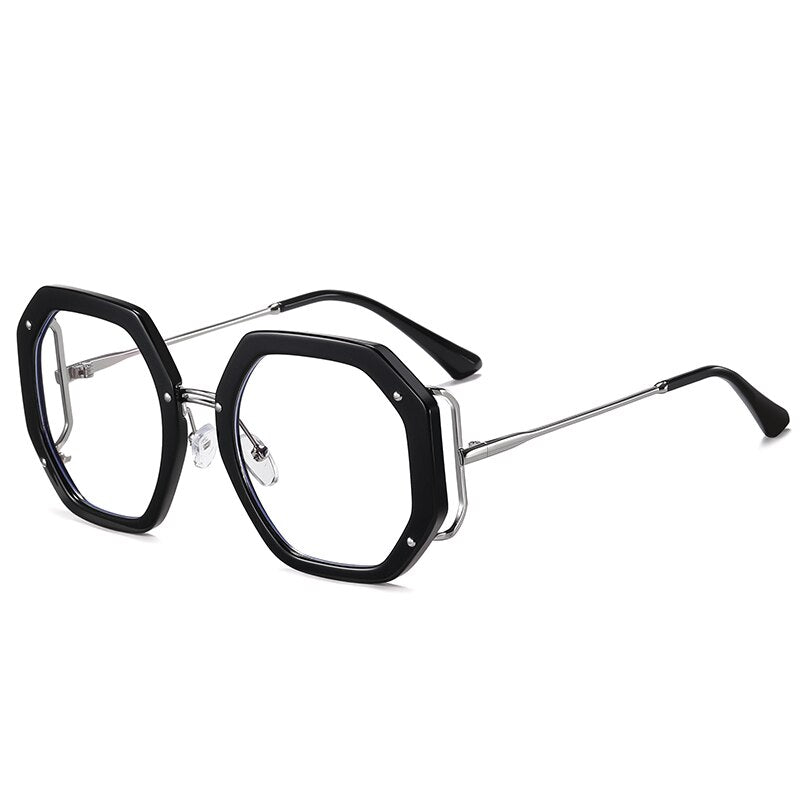 Hotony Women's Full Rim Polygonal Round TR 90 Resin Alloy Frame Eyeglasses 95243 Full Rim Hotony   