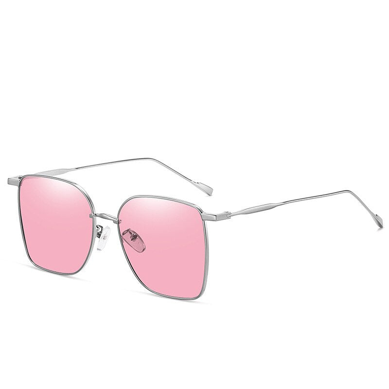 KatKani Women's Full Rim Alloy Square Frame Polarized Sunglasses Ap0701 Sunglasses KatKani Sunglasses Silver Pink Other 