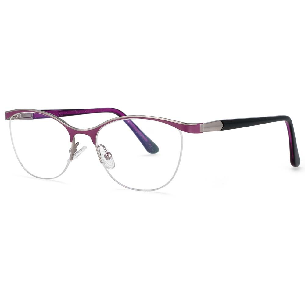 CCSpace Women's Semi Rim Brow Line Cat Eye Alloy Acetate Frame Eyeglasses 53988 Semi Rim CCspace Purple  
