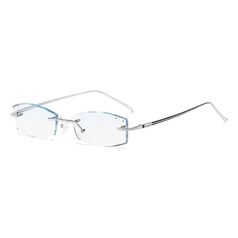 Zirosat 9079 Men's Eyeglasses Titanium Rimless Diamond Trimmed - Silver diamond cut