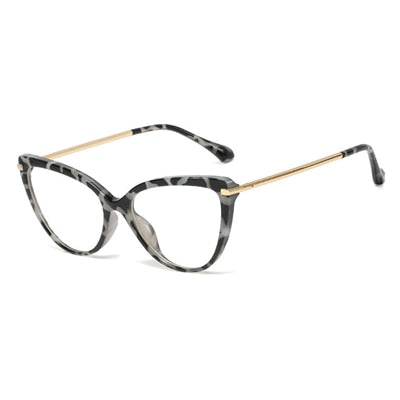 Ralferty Glasses Frame Women's Decorative Anti Blue Eyeglass Frame Cat Eye 0 Degree Anti Blue Ralferty C2 Gray Leopard  