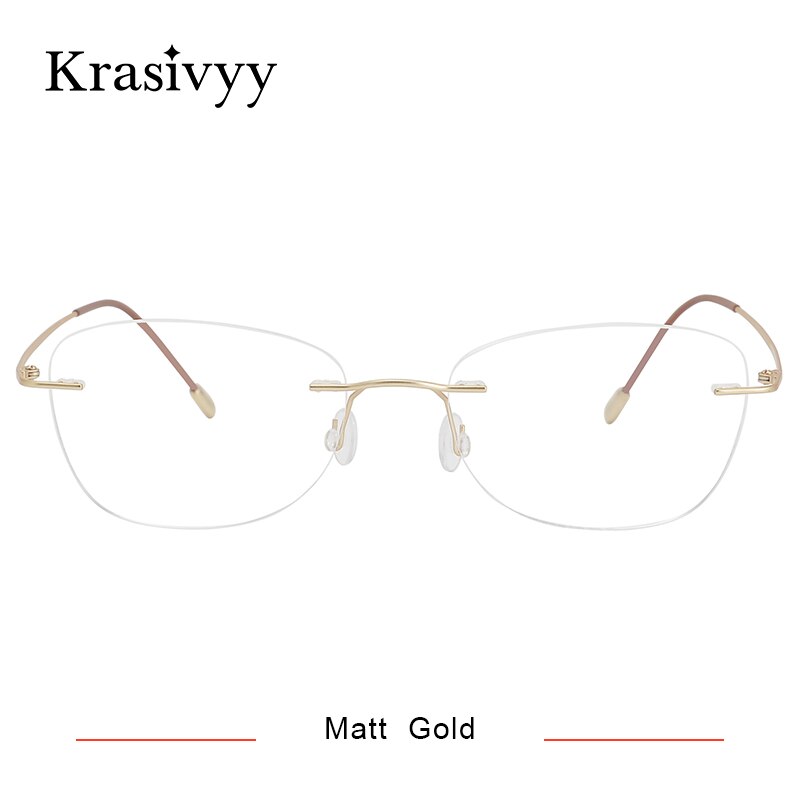 Krasivyy Unisex Rimless Oval Square Titanium Eyeglasses Kr6013 Rimless Krasivyy Matt Gold  