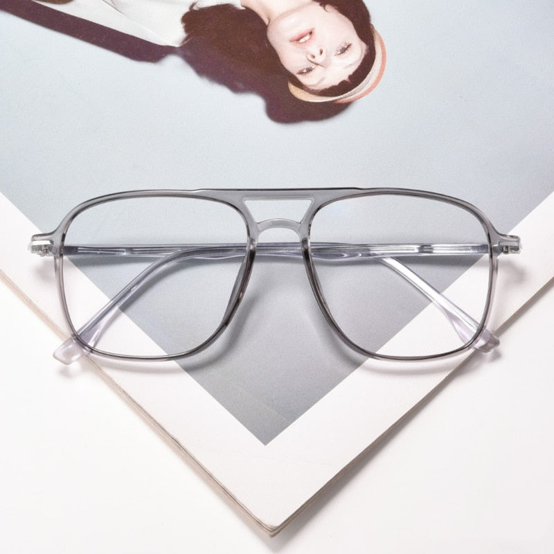 Unisex Eyeglasses Transparent Double Beam Retro Flat 6536 Frame Gmei Optical Grey  