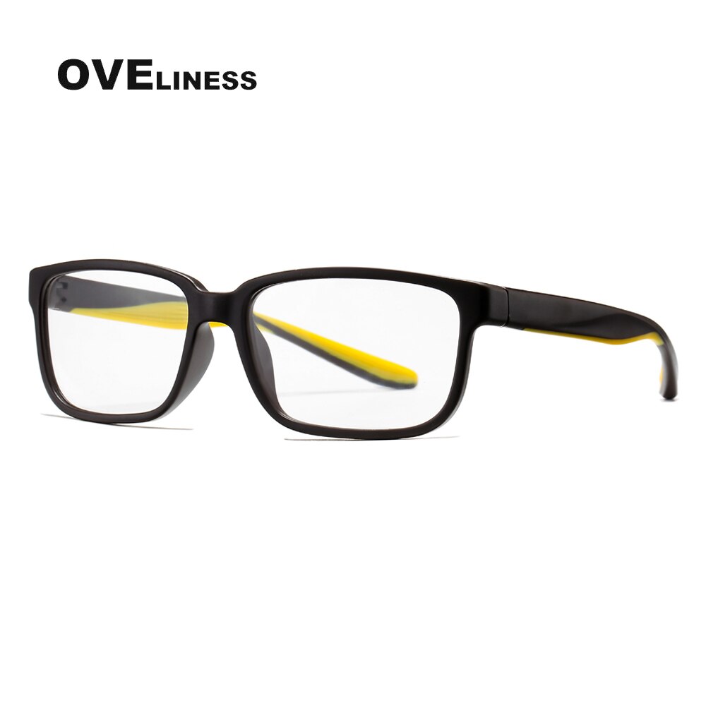Oveliness Men's Full Rim Square Tr 90 Titanium Eyeglasses 7102 Full Rim Oveliness coffee yellow  