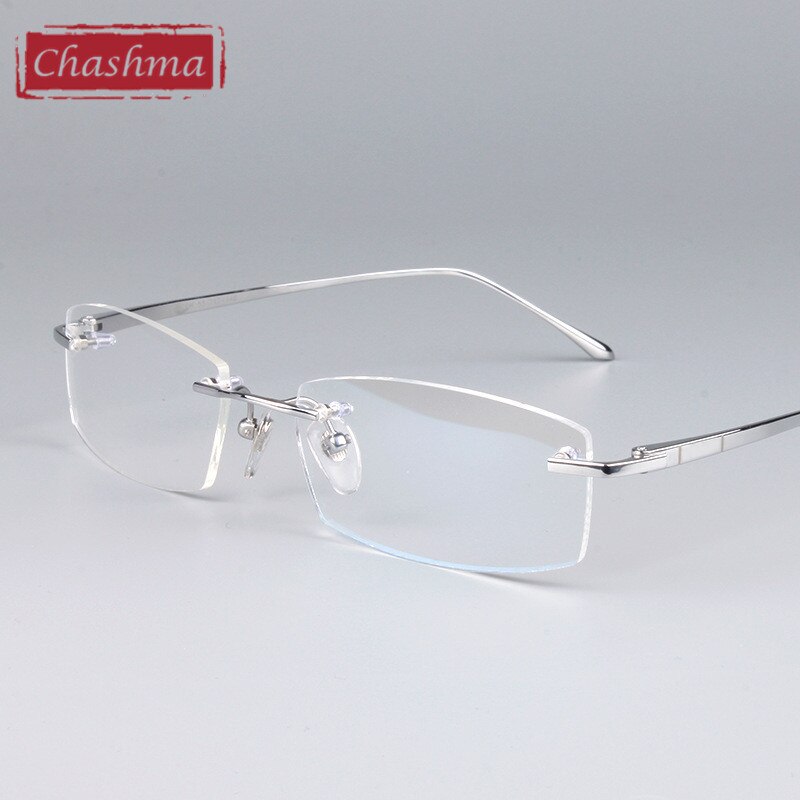 Chashma Ottica Unisex Rimless Rectangle Titanium Eyeglasses 75019 Rimless Chashma Ottica Silver  