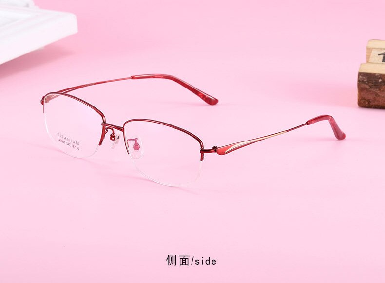 Women's Semi Rim Titanium Frame Eyeglasses Lr8991 Semi Rim Bclear red gold  