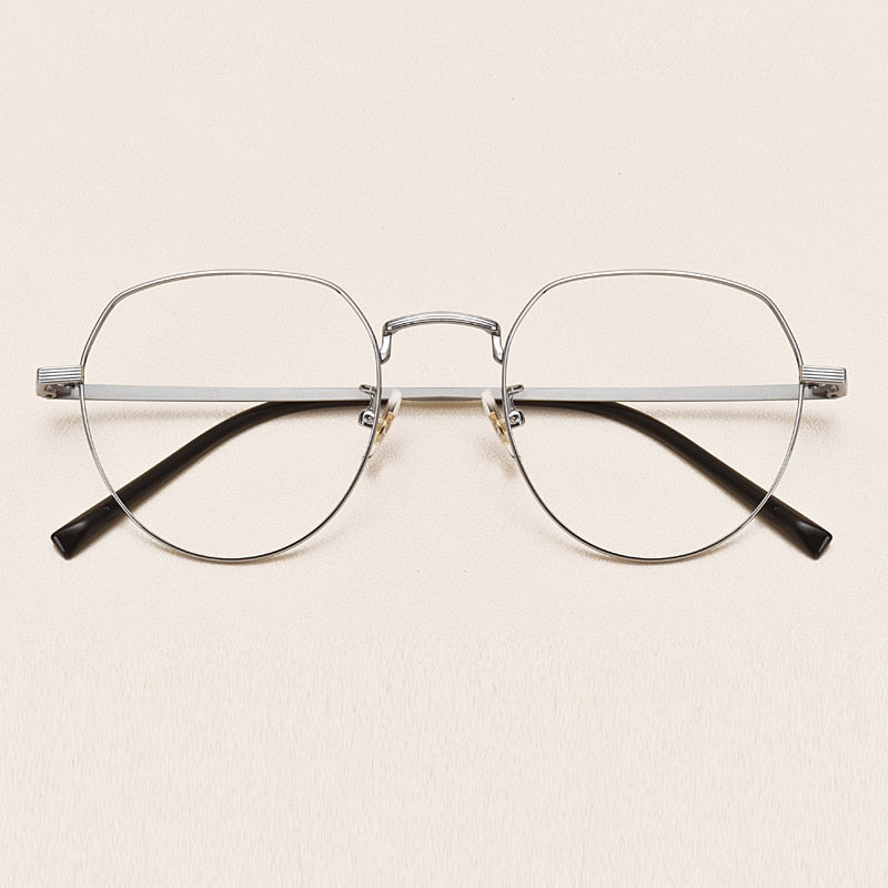 Yimaruili Unisex Full Rim Round Titanium Frame Eyeglasses 1901 Full Rim Yimaruili Eyeglasses Silver  
